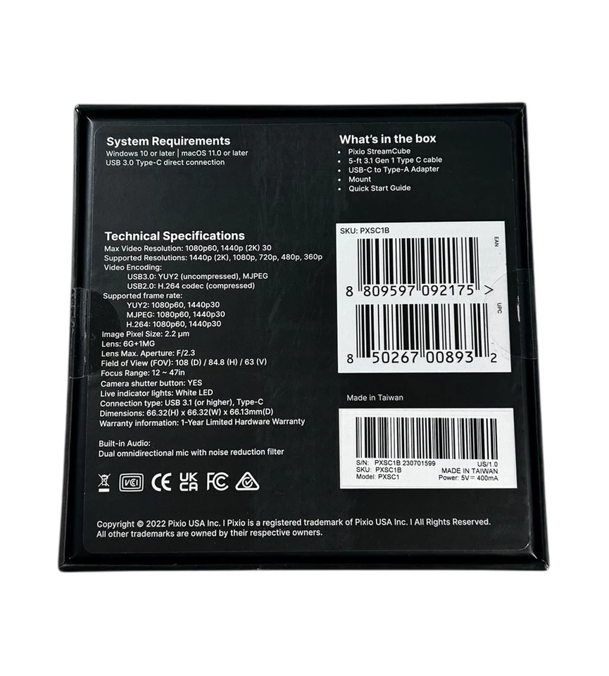 Cámara web profesional Pixio StreamCube 1440p WQHD USB tipo C nueva en caja Foto 4 de 4