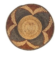 African Basket Kenya Uganda Handwoven Green Floral Design Reed Grass 12.50  EUC