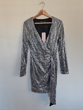 Pretty Darling Dress Size 8 Silver & Black Sequin Party Evening