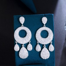 CZ Long Drop Chandelier Earrings for Women Dubai Nigerian White Gold Plated Gift
