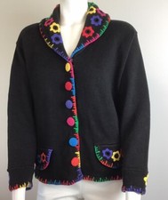 Lisa Nichols Vintage Black Floral Embroidered Cardigan. M, Art To Wear