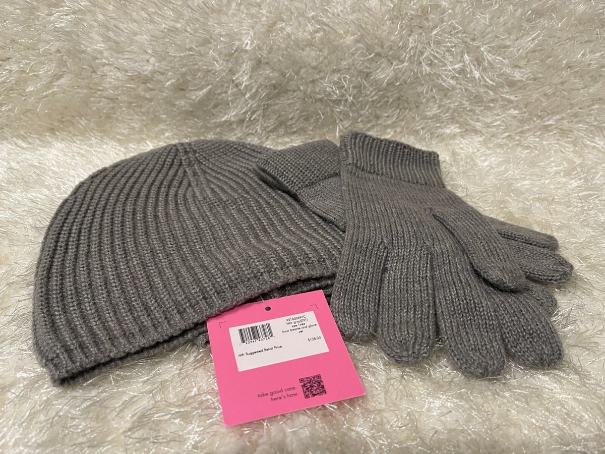 Kate Spade New York Bow Beanie And Gloves Set Grey Women display picture 1