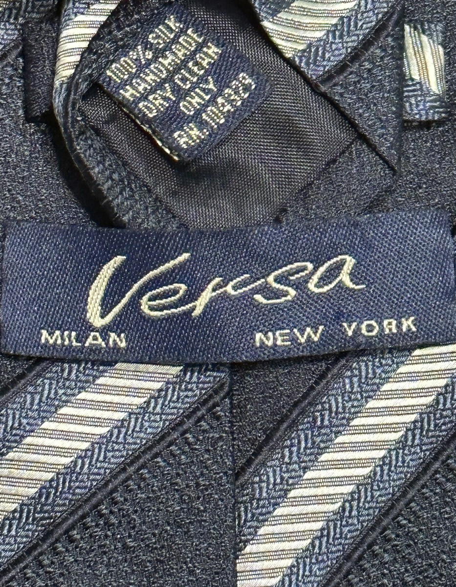 Versa Hand Made 100% SILK Men's Designer Navy Stripe Tie 58