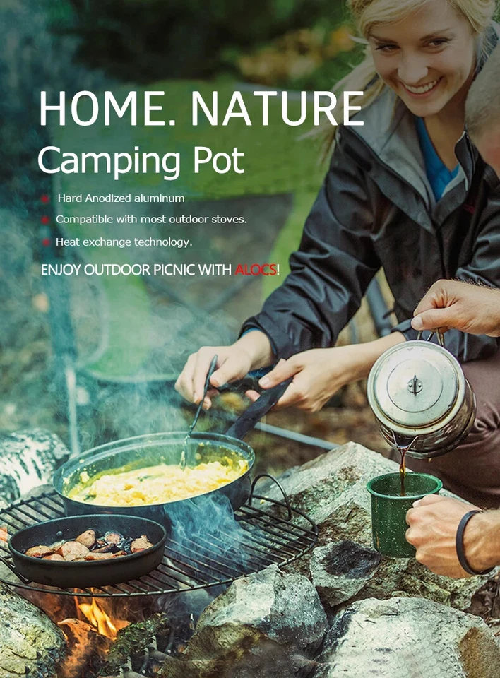 Alocs Outdoor Heat Exchange Cooking Pot Cookware Folding Handle Camping Hiking - Image 2 of 4