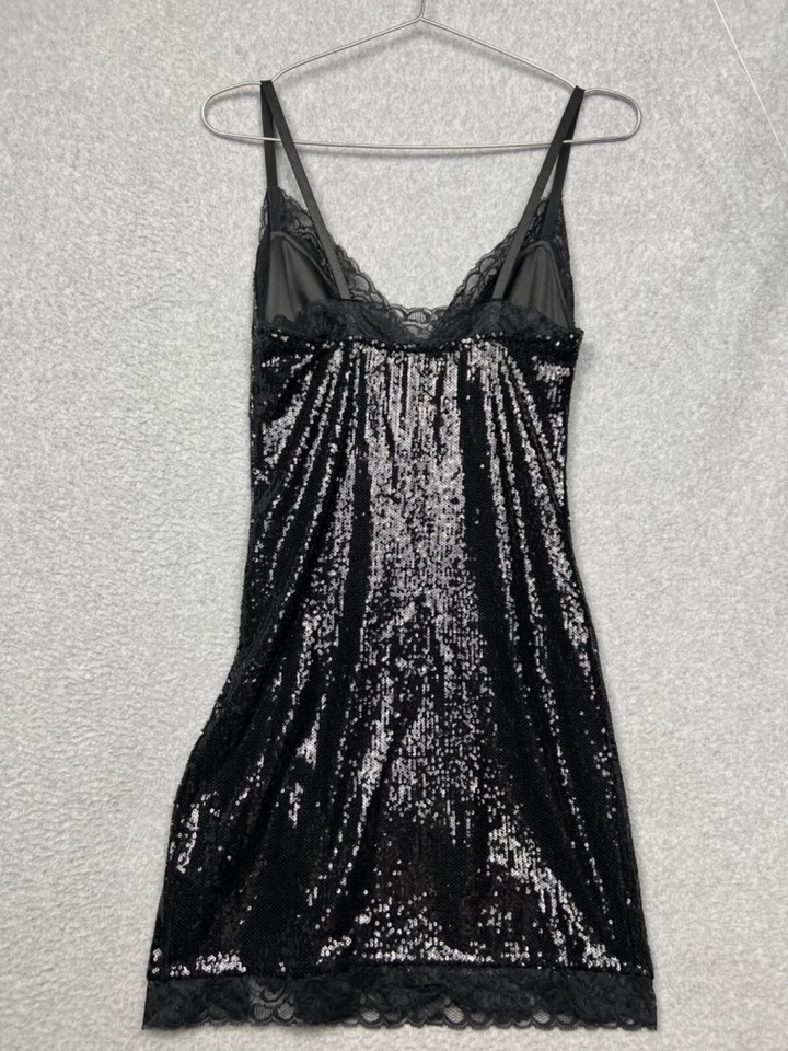 Мотель скольжения блестки кружева мини-платье женщин M черный LBD ретро диско сексуальный гламур - Изображение 2 из 4