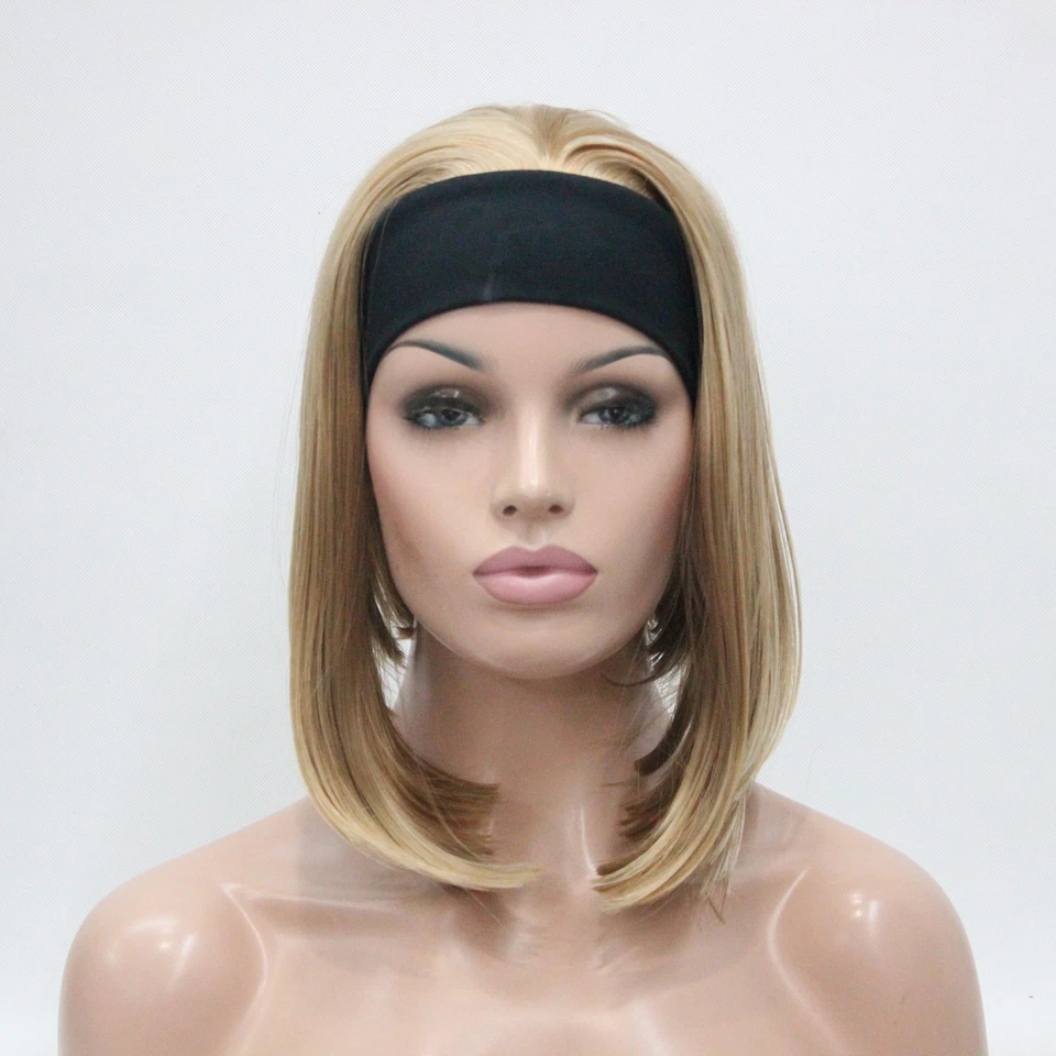 Cute fashion short straight golden blonde with highlight 3/4 wig with headband - Image 2 of 4