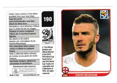 Panini World Cup 2010 No 190 on Reverse - David Beckham - England