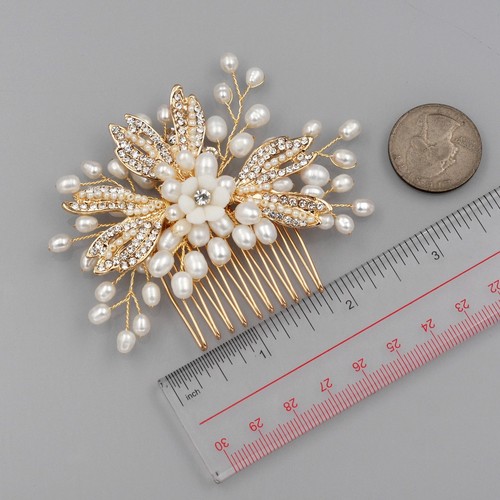 Bridal Hair Comb Crystal Headpiece Pin Wedding Accessory Freshwater Pearl AAE - 第 7/7 張圖片