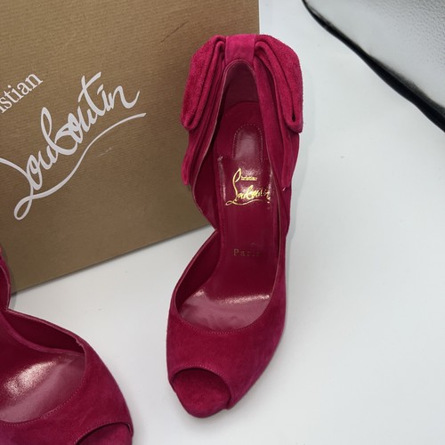 Christian Louboutin Rabakate Alta 120 Bomba Pink Suede Platform Heel Pump 37 - Picture 11 of 12