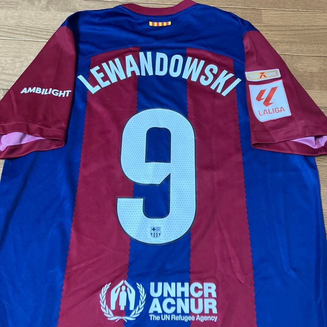 FC Barcelona Lewandowski 9 Dri-FIT シャツ L 2022-23 Barcelona Home Match Shirt #9 LEWANDOWSKI L Dri-FIT