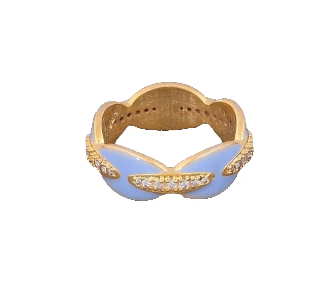 Anillo chapado en oro de plata 925 talla 4 EE. UU. con circonita cúbica blanca y esmalte azul cielo Foto 3 de 4