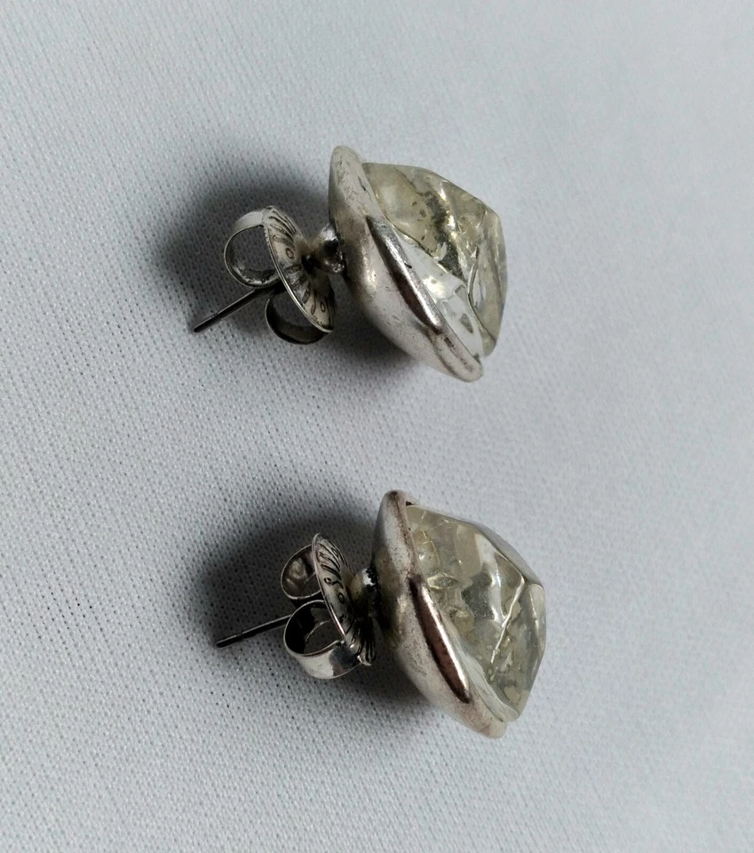 Robert Lee Morris Soho Plastic Crystal Style Silver Tone Chunky Stud Earrings - Image 4 of 4