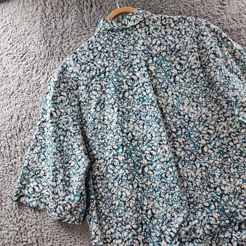 Farah Mens Casual Shirt Size XL Blue Green Ivory Short Sleeve Collared Button-Up - Picture 9 of 14