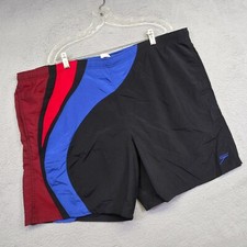 Speedo Swim Trunks Mens XL Black Colorblock Mesh Liner Pool Beach Sports Retro