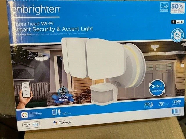 JASCO Enbrighten Outdoor 3-Head Motion-Sensing Back Lit WiFi LED Security Light, White