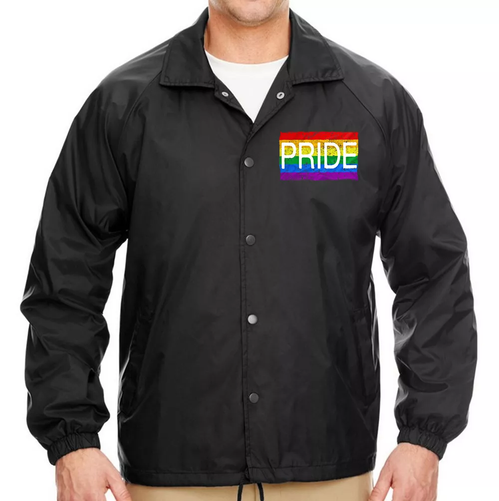 Men s Pride Rainbow Flag LGBT Chest Black Windbreaker Jacket Gay