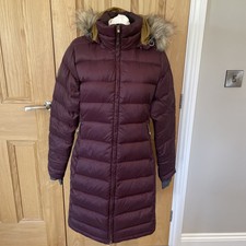 Rab Deep Cover Parka Down Coat Jacket Size 12 Purple Yellow Lining Long Fur