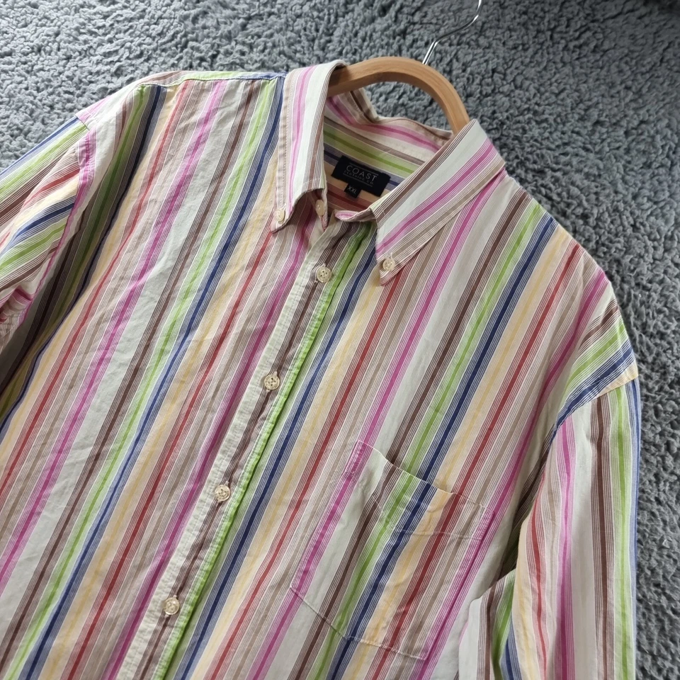 Camisa masculina asual Coast tamanho XXL listra multicolorida manga longa colarinho - Imagem 3 de 4