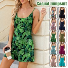Women Spaghetti Strap Sleeveless Jumpsuits Camisole Romper Shorts Loose Summer
