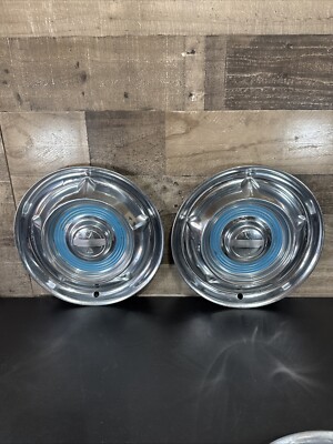 (2) Genuine 1958 Oldsmobile Super Dynamic 88 98 14'' Hubcap Wheel Cover Blue OEM