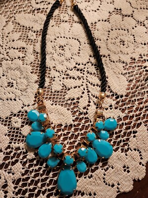 Gold Tone Turquoise Black Rope Fashion Bib Statement Necklace