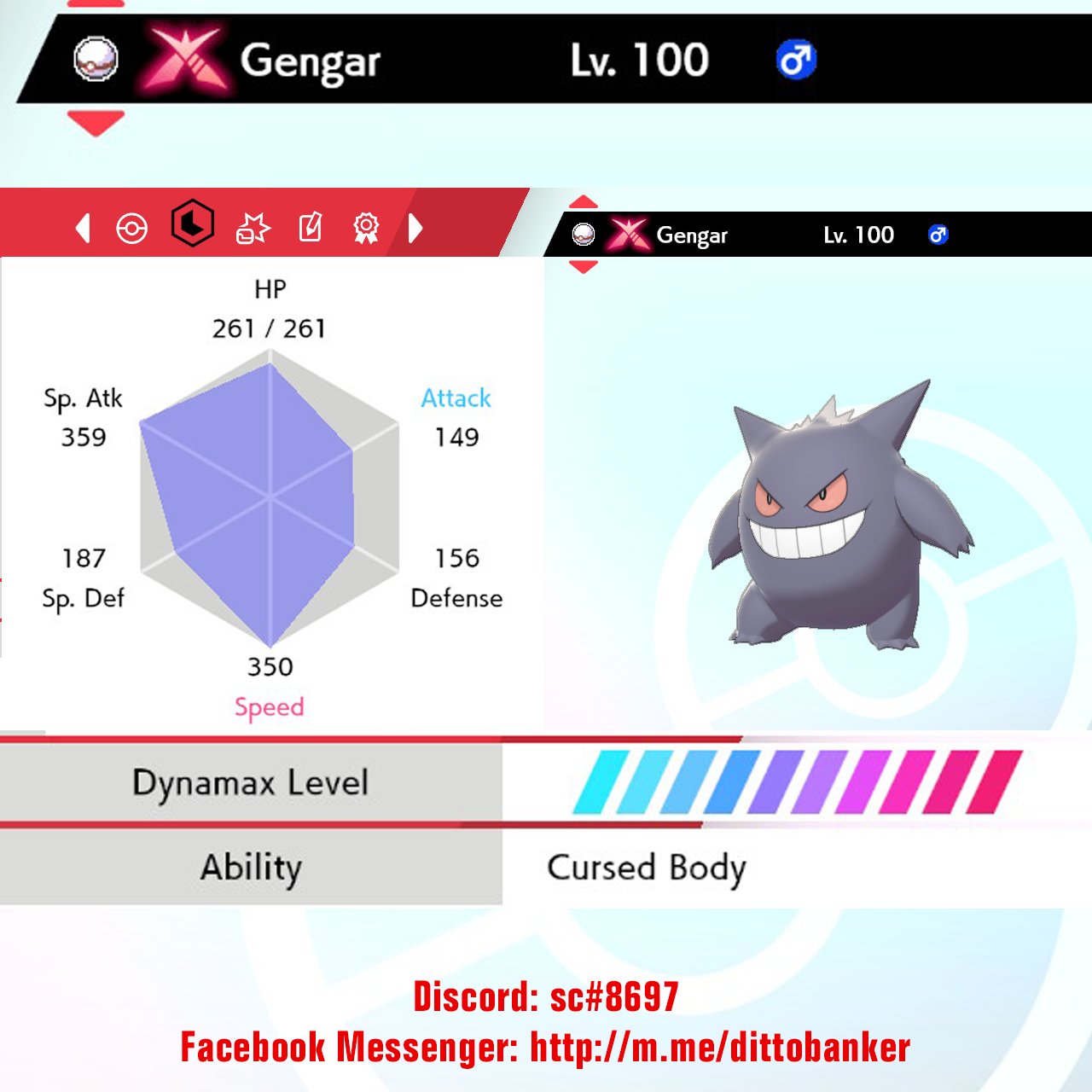 Ultra Shiny 6IV Gengar Pokemon Gigantamax Sword Shield - Modest - Cursed Body