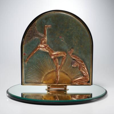 Erte Art Deco Femme Fatale Bronze Sun Flower Swivel Table Mirror 17''l 14''w 12''h