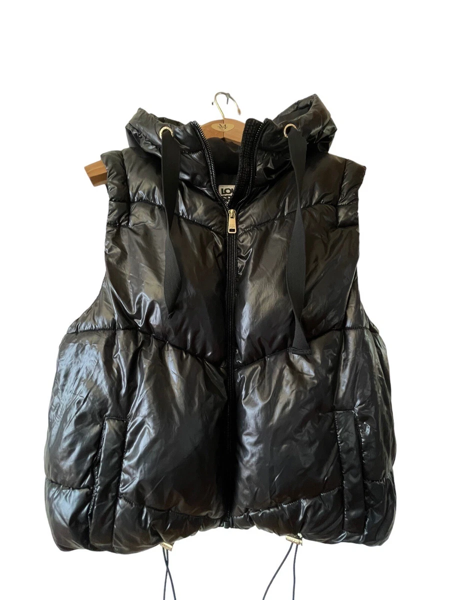 Hooded drawstring outlet waist puffer vest