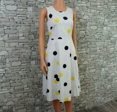 L K BENNETT LONDON DAMEN FEST ABEND PARTY KLEID DOTS WEISS SCHWARZ GELB 38 40
