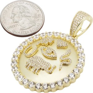 Authentic 14k Yellow/White Gold Plated AAA Cubic Zirconia Egyptian Accent Symbols Pendant