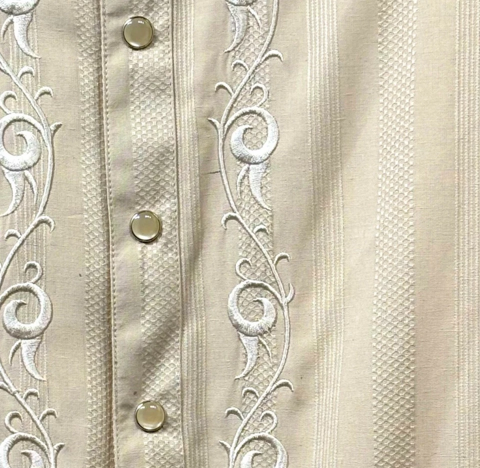 Camisa Scully bordada con botones a presión para hombre XL crema seda vaquero occidental PW-012 Foto 4 de 4