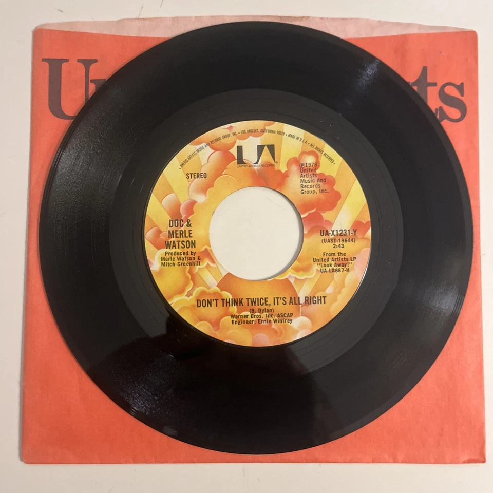 Doc & Merle Watson – Don't Think Twice, It's All Right, 1978 45rpm BLUEGRASS UA - Image 2 of 4
