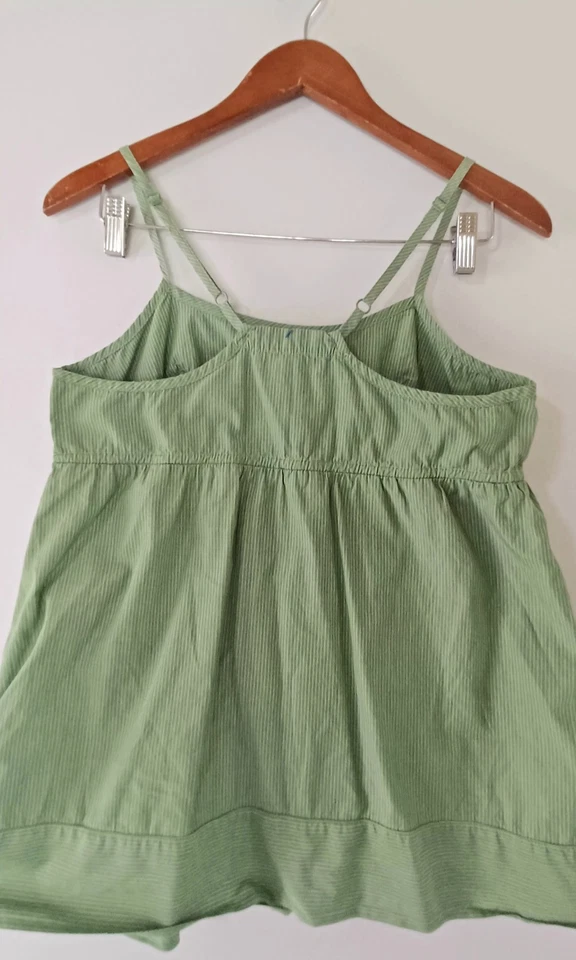 Cotton Babydoll Cami Empire Pinstripe sweetheart top Pintuck Pocket Green y2k M - Image 3 of 4