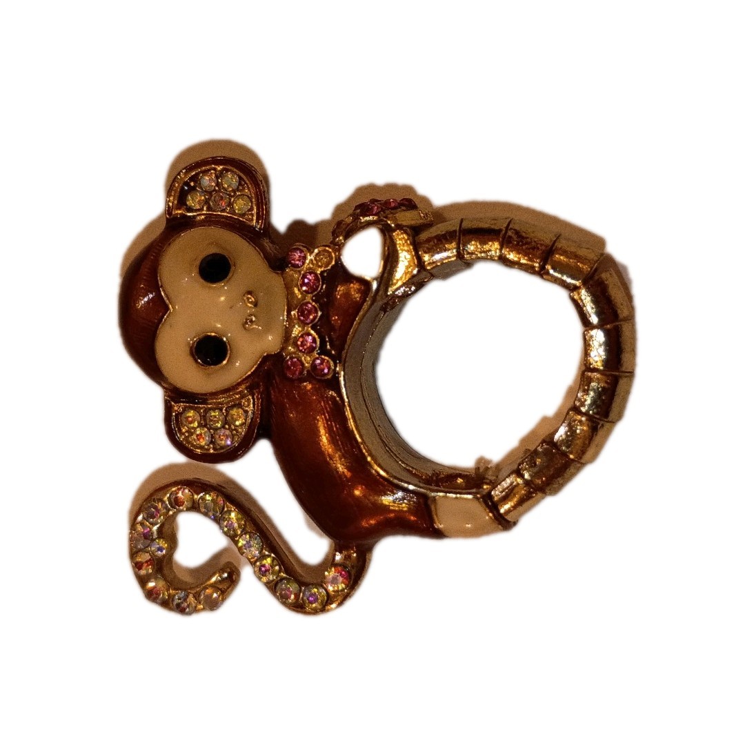 Monkey Adjustable Ring Rhinestone Gold Plated Fas… - image 5