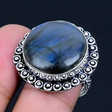 Labradorite 925 Silver Plated Handmade Ring of US Size 7.5