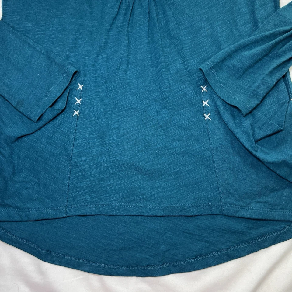 Top Little Yellow Button Anthropologie Talla S Azul Teal Verde Manga Larga Henley Foto 3 de 4