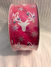 Members Mark Premium Wire Edge Ribbon 2.5 Holiday Red Sparkle Reindeer 2.5 Yards