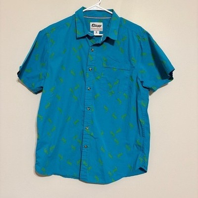 Plugg Jeans Co Vintage Men's Lizard Gecko Print Casual Button Down Shirt Large