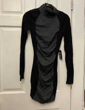 EXPRESS Womens Sweater Dress XS Black/Gray Knit Mock Turtleneck Bodycon Stretch