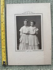 Antique Cabinet Photo Two Girls Matching Dresses Siblings Portrait c.1900s  1910s
