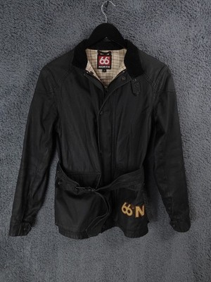 66 Degrees North Jacke Damen Small Schwarz Wetlook Chore Gürtel Outdoor Biker