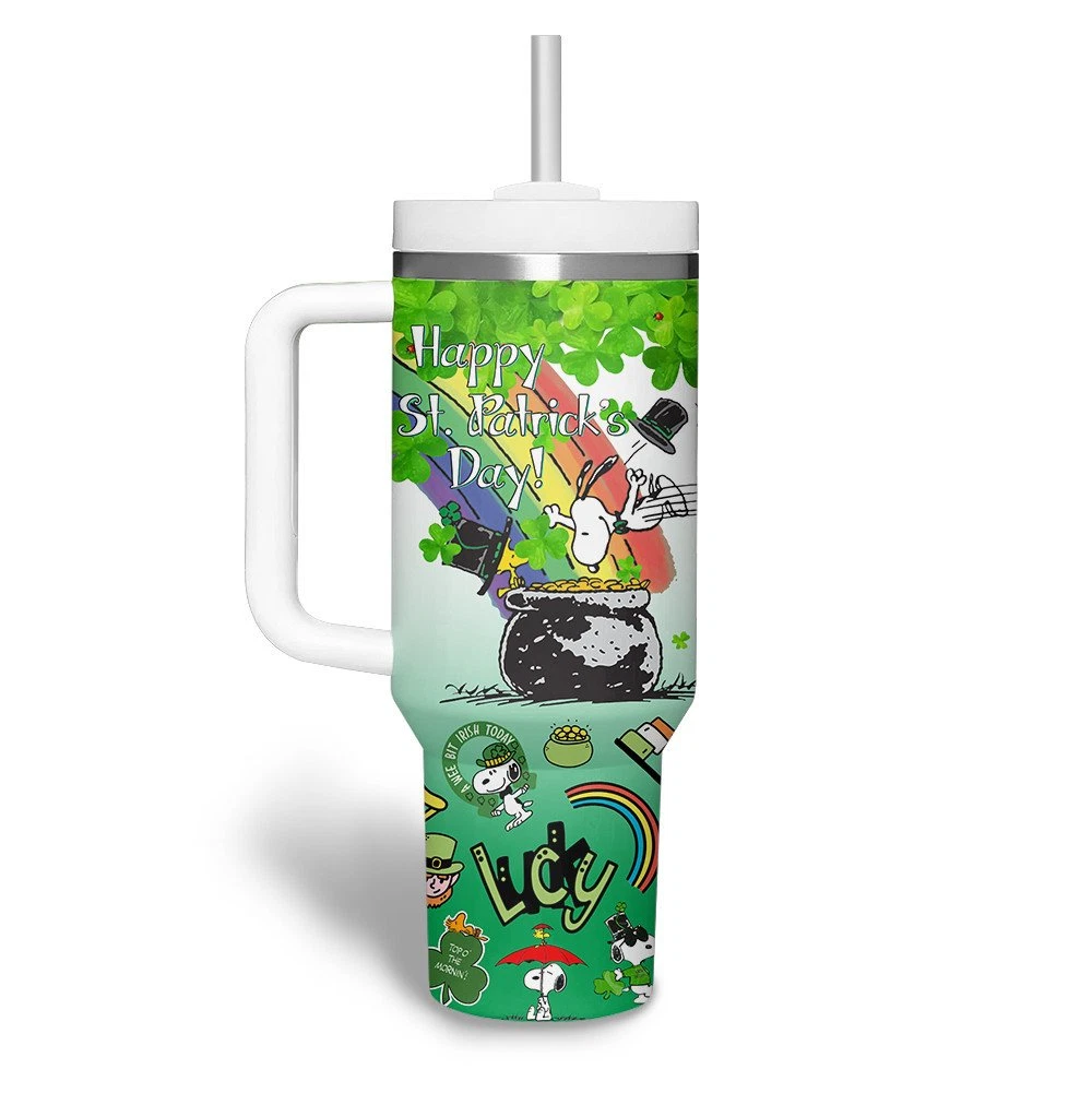 Custom Cartoon Dog St. Patrick’s Day Tumbler With Handle
