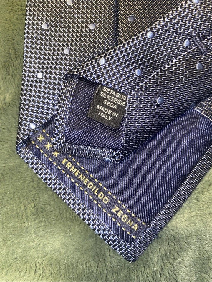 Corbata 5 estrellas ERMENEGILDO ZEGNA hombre limitada gris azul lunares, hecha en Italia Foto 3 de 4