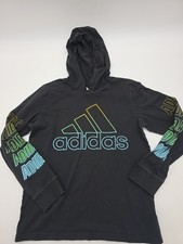 Adidas T-Shirt Youth Boy Medium Black Graphic Hoodie Longsleeve   42474