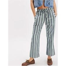 Free People Marielle Stripe Pants Women L Blue Gray Cotton Drawstring