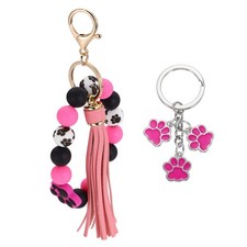 Claw Silicone Beaded Wristlet Keychain with Tassel Claw Keyring Rose 