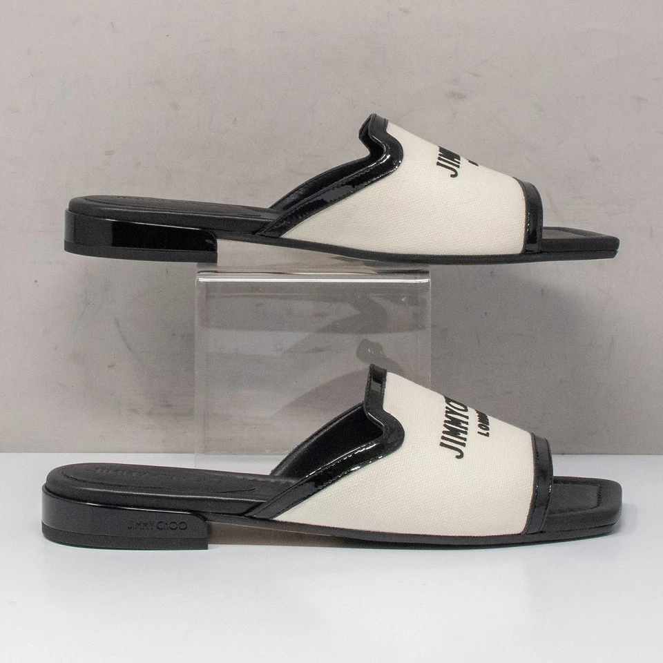 Jimmy Choo Nako Slide Sandals Latte White/Black, Size 37 (7 US) - Image 2 of 4