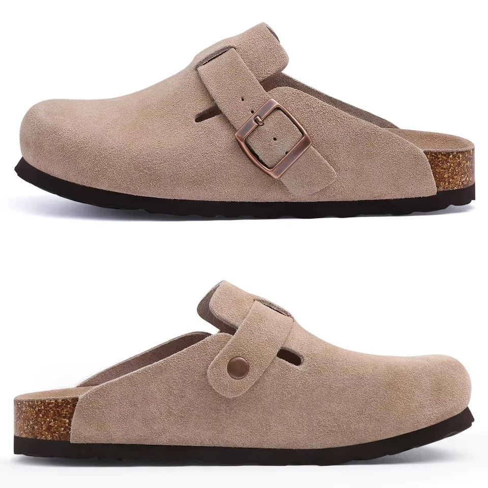 Zapatillas zueco de cuero Crestar para hombre | Gamuza clásica para hombre mulas gamuza de corcho Foto 4 de 4