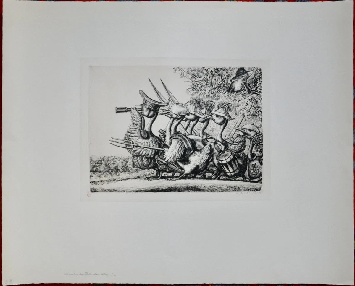 A. Paul Weber, Lithographie, signiert, Wir werden den Fuchs schon töten