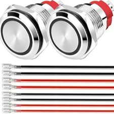 2pcs Momentary Blue LED Waterproof Push Button 12-24VDC/15Amp 16mm Stainless Ste